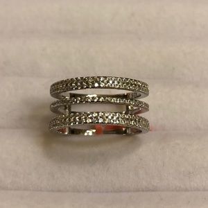 White CZ Silver Split Band Ring